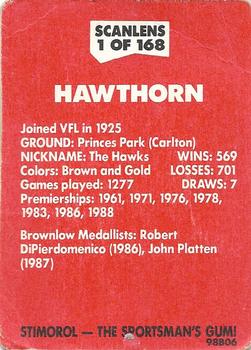 1989 Scanlens VFL #1 Hawthorn Emblem Back